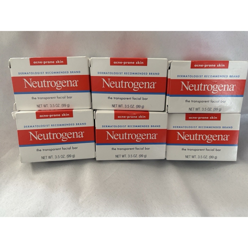 Neutrogena Transparent Facial Cleansing Bar Soap Acne Prone Skin 3.5 oz 6 Total
